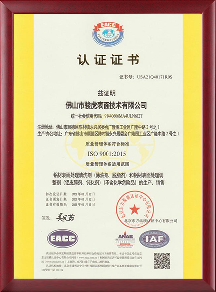 Junhu ISO9001 Certification (2024)