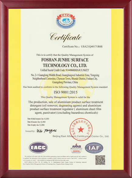 Junhu ISO9001 Certification 2 (2024)